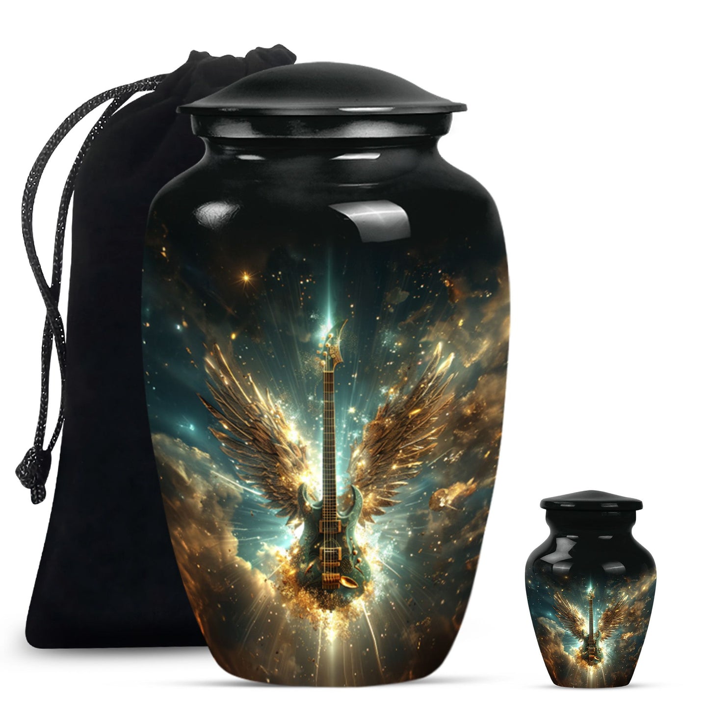 Guitar Theme Large Urn With 1 Keepsake Urn