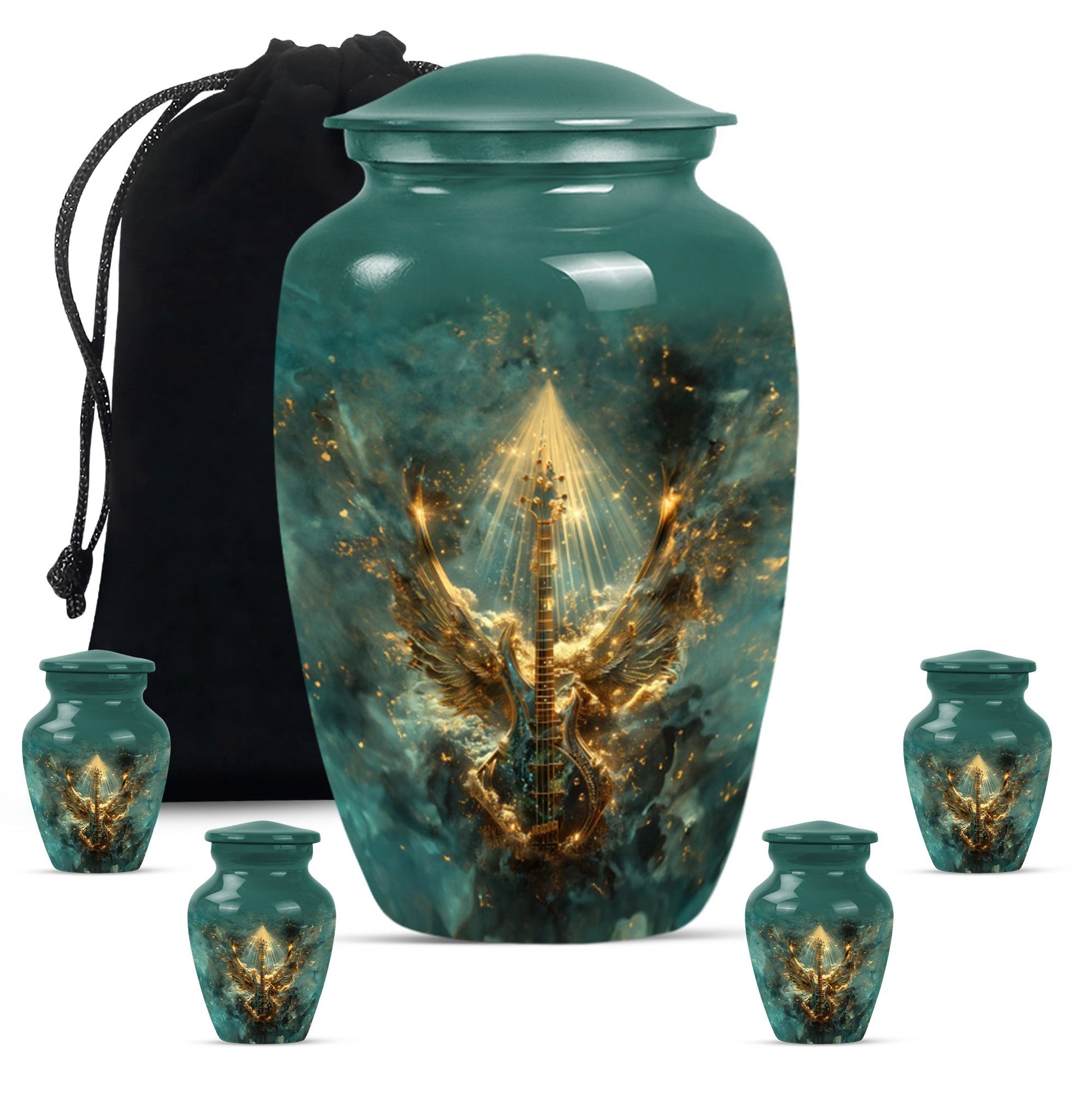Guitar Theme Large Urn With 4 Keepsake Urn
