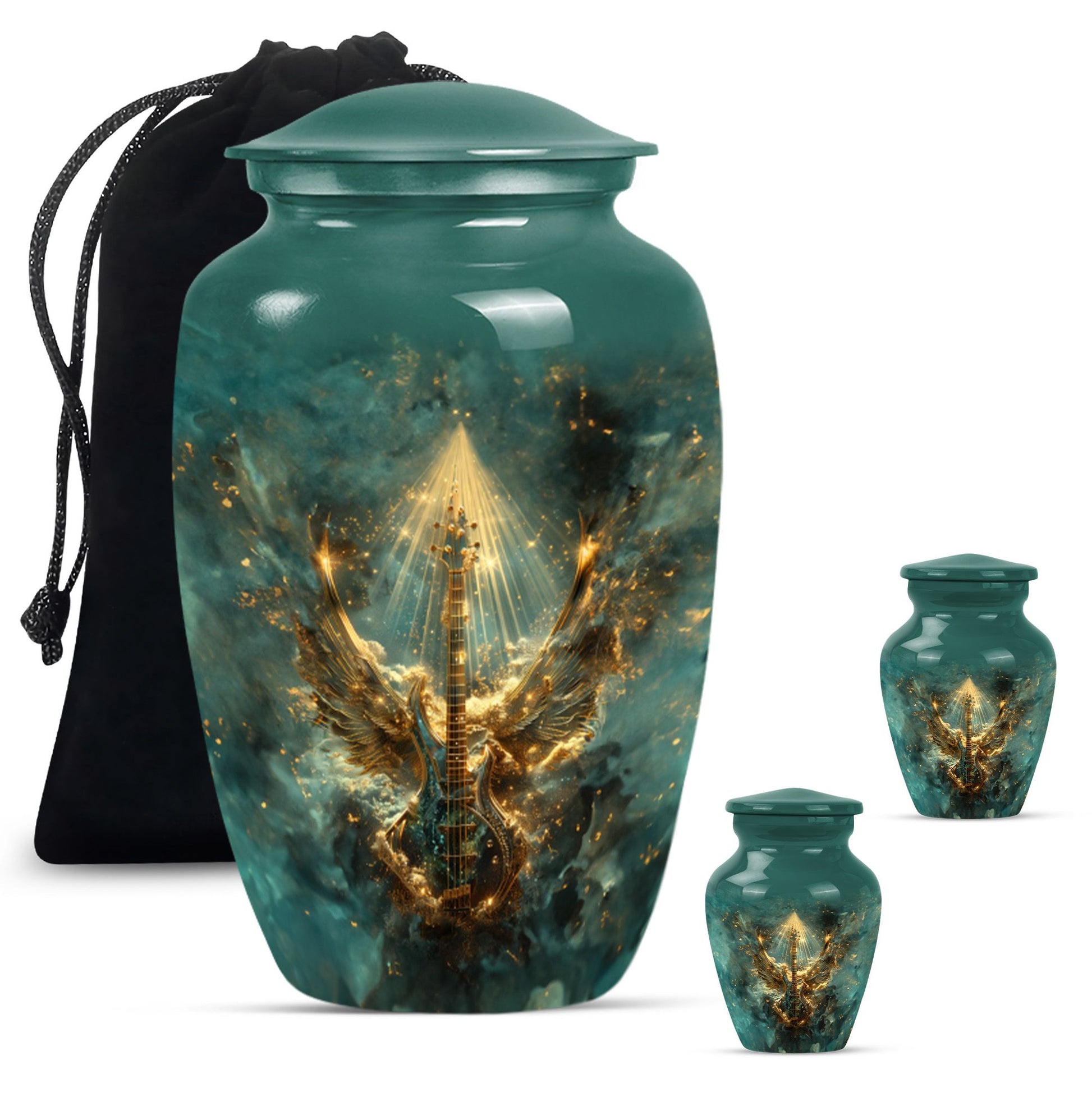 Guitar Theme Large Urn With 2 Keepsake Urn