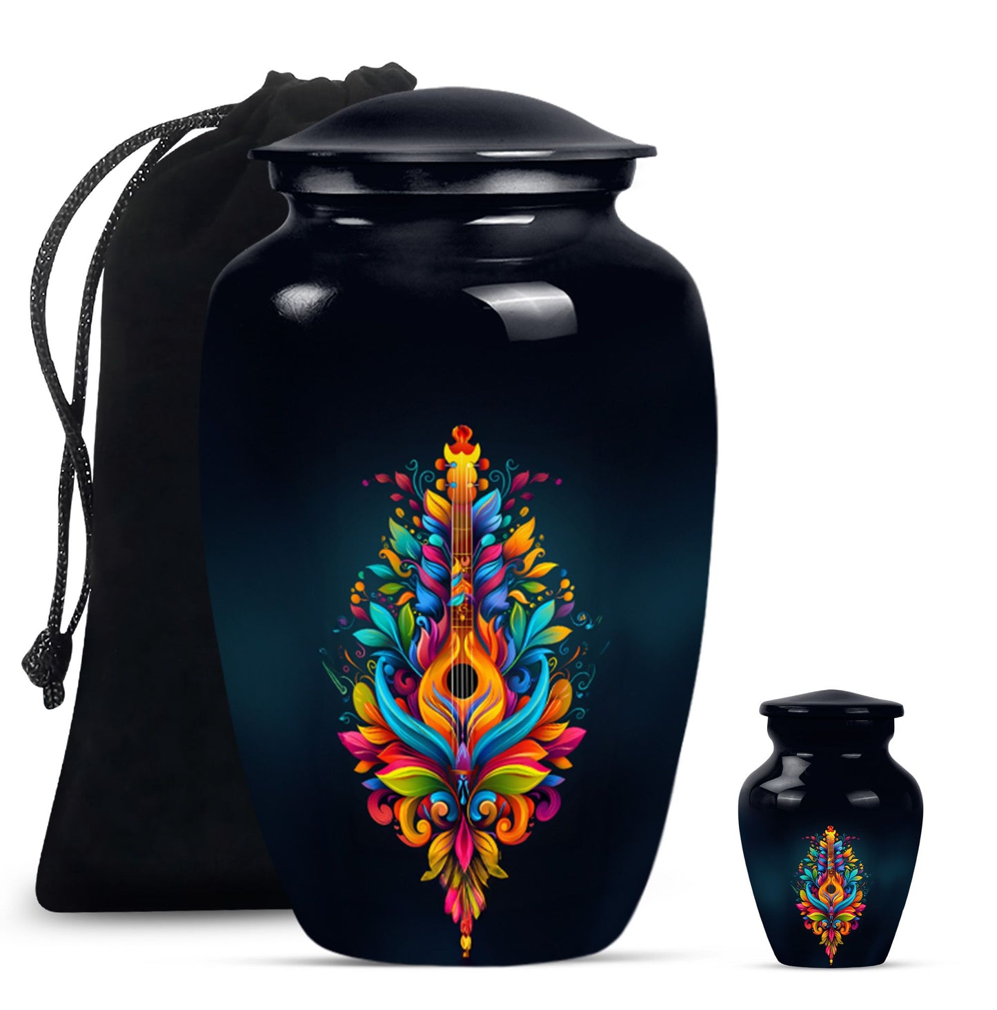 Guitar Theme Large Urn With 1 Keepsake Urn