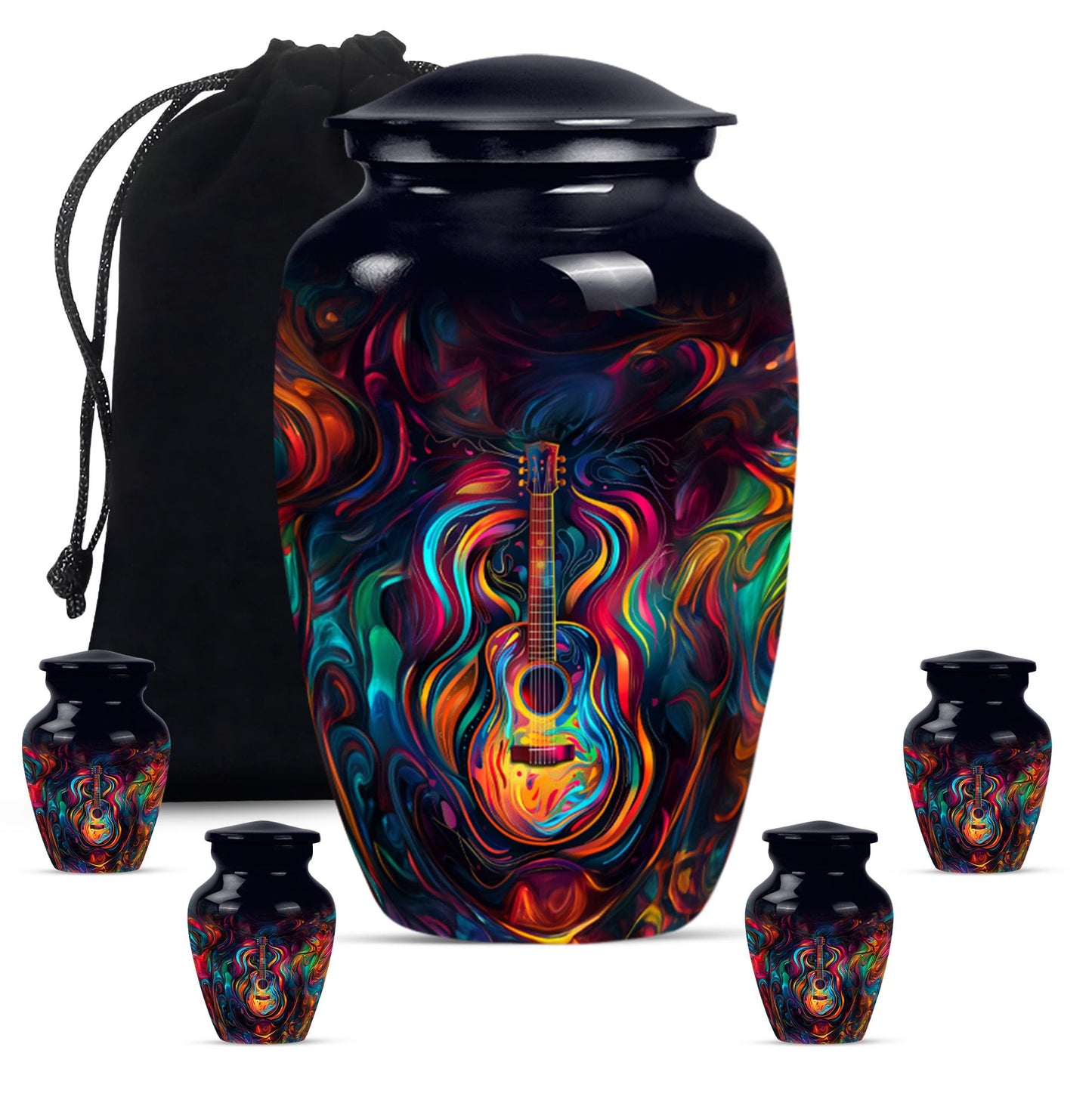 Guitar Theme Large Urn With 4 Keepsake Urn
