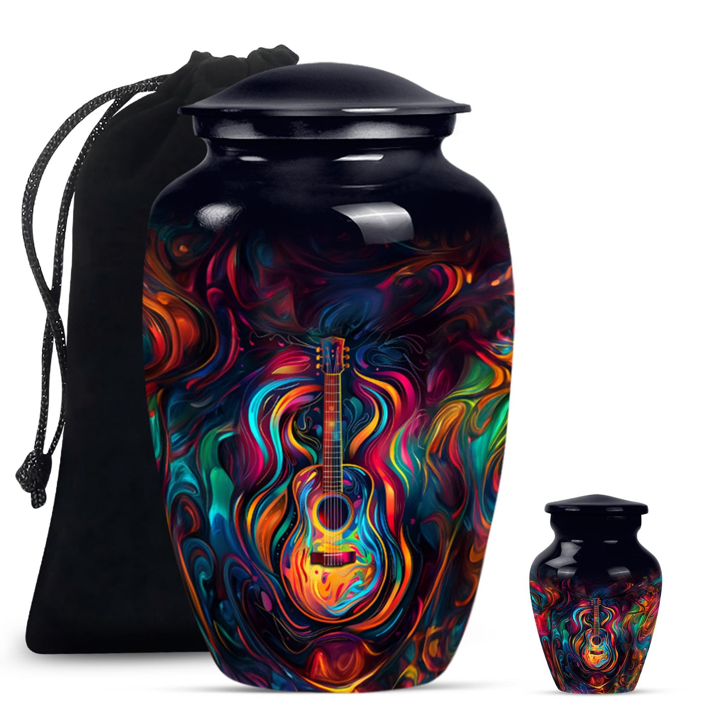 Guitar Theme Large Urn With 1 Keepsake Urn