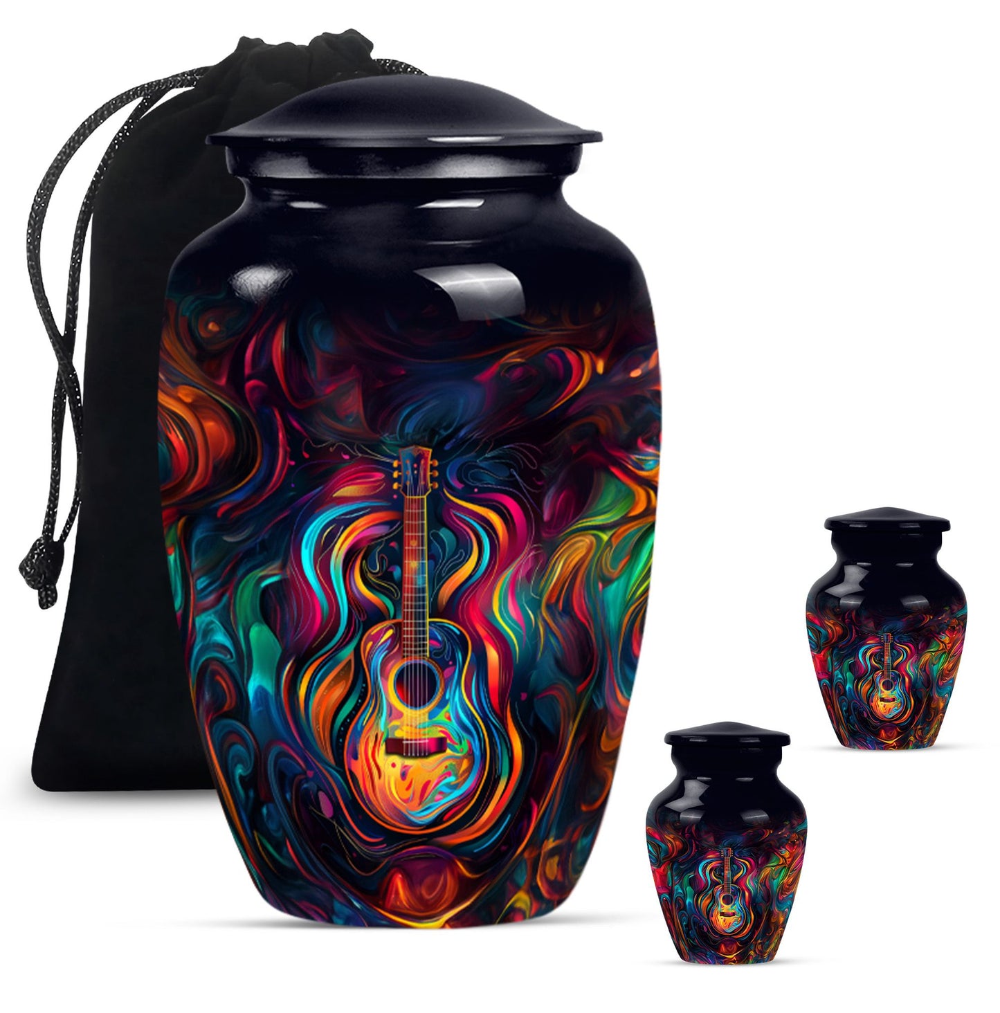 Guitar Theme Large Urn With 2 Keepsake Urn