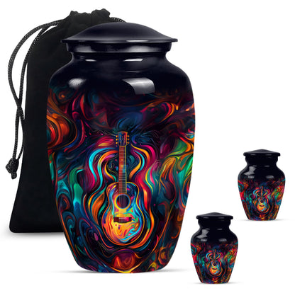 Guitar Theme Large Urn With 2 Keepsake Urn