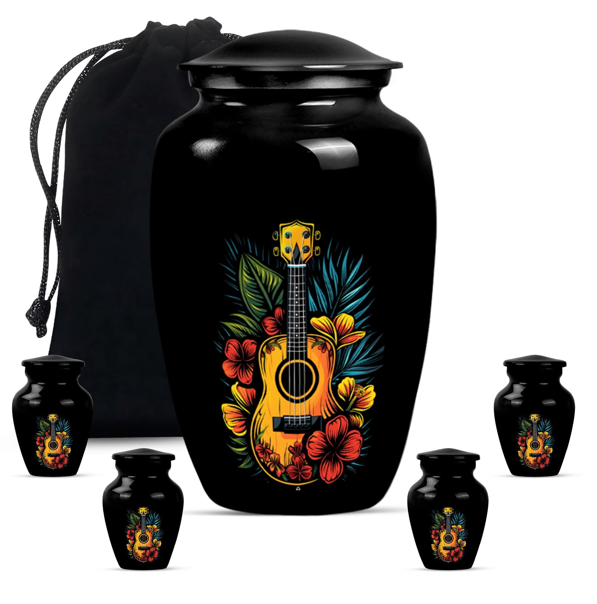 Guitar Theme Large Urn With 4 Keepsake Urn