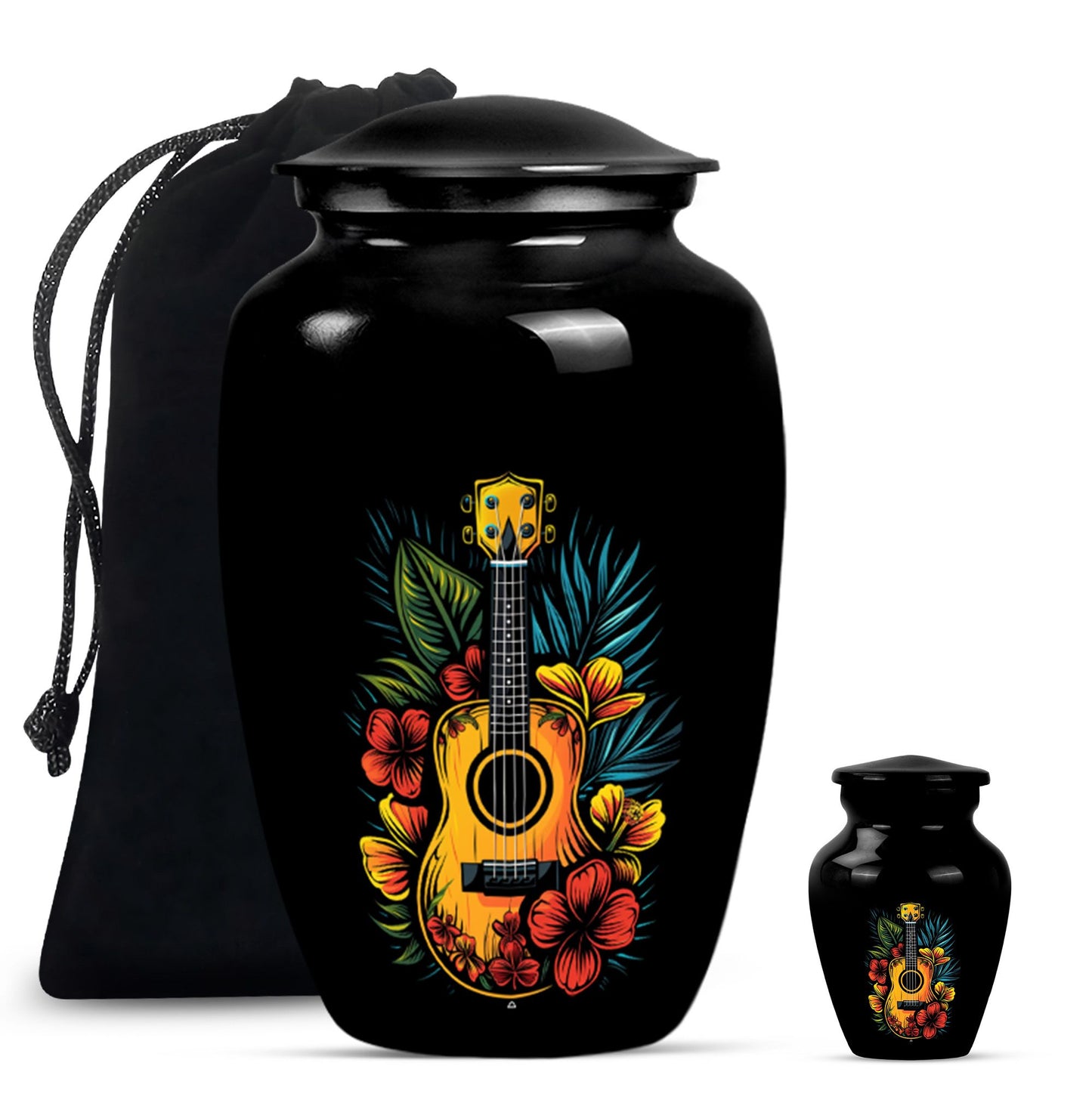 Guitar Theme Large Urn With 1 Keepsake Urn