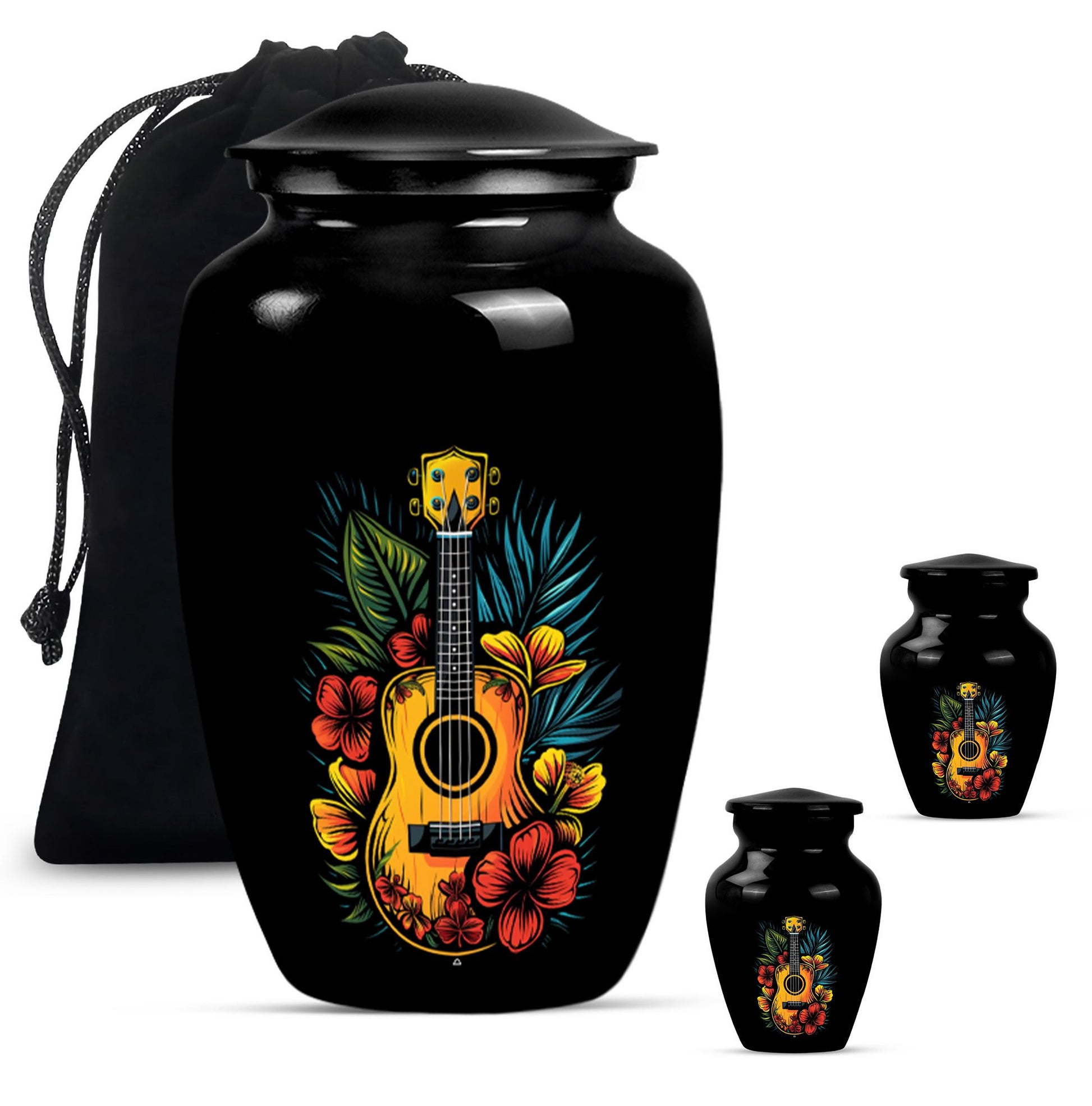 Guitar Theme Large Urn With 2 Keepsake Urn