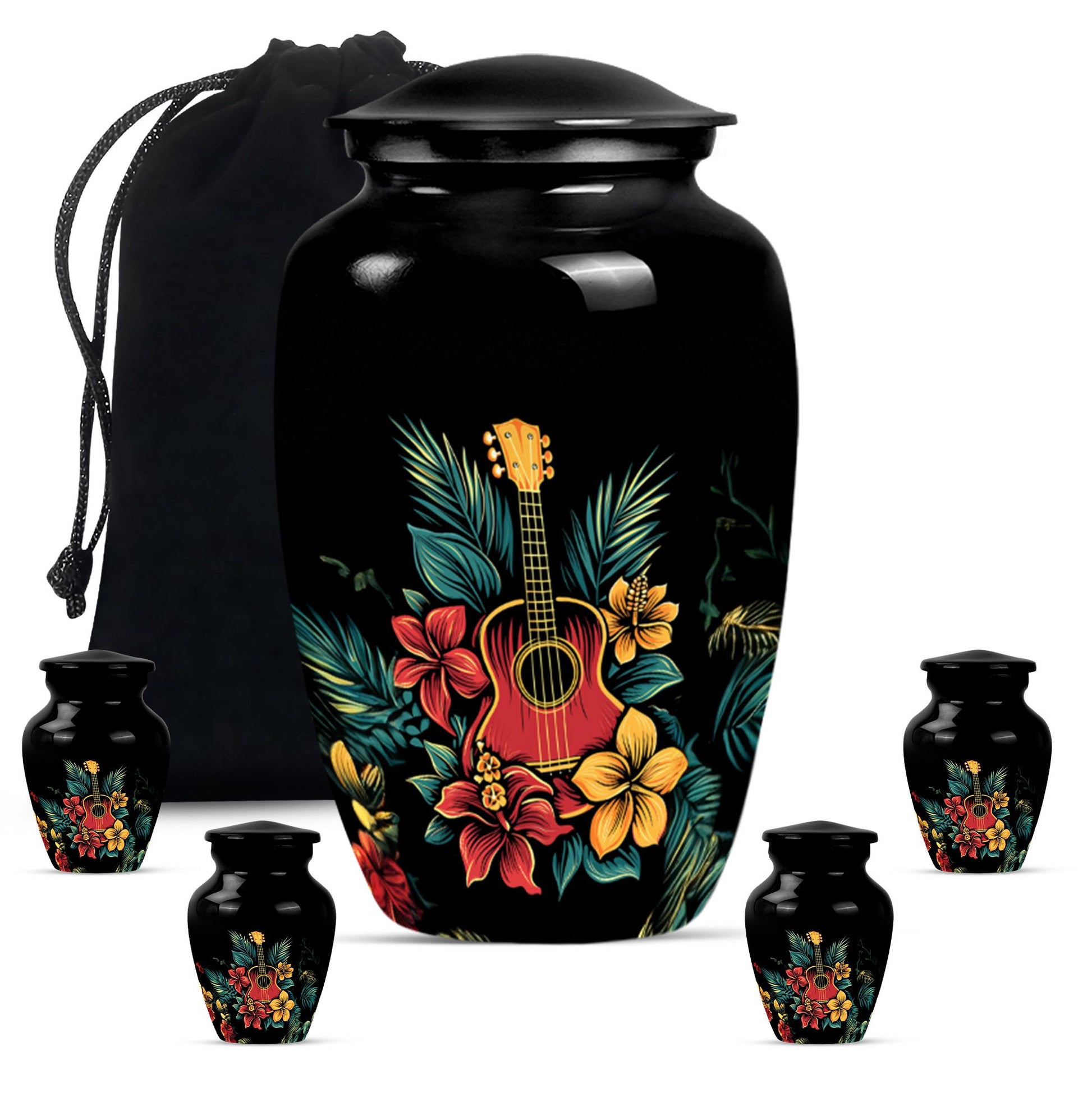 Guitar Theme Large Urn With 4 Keepsake Urn