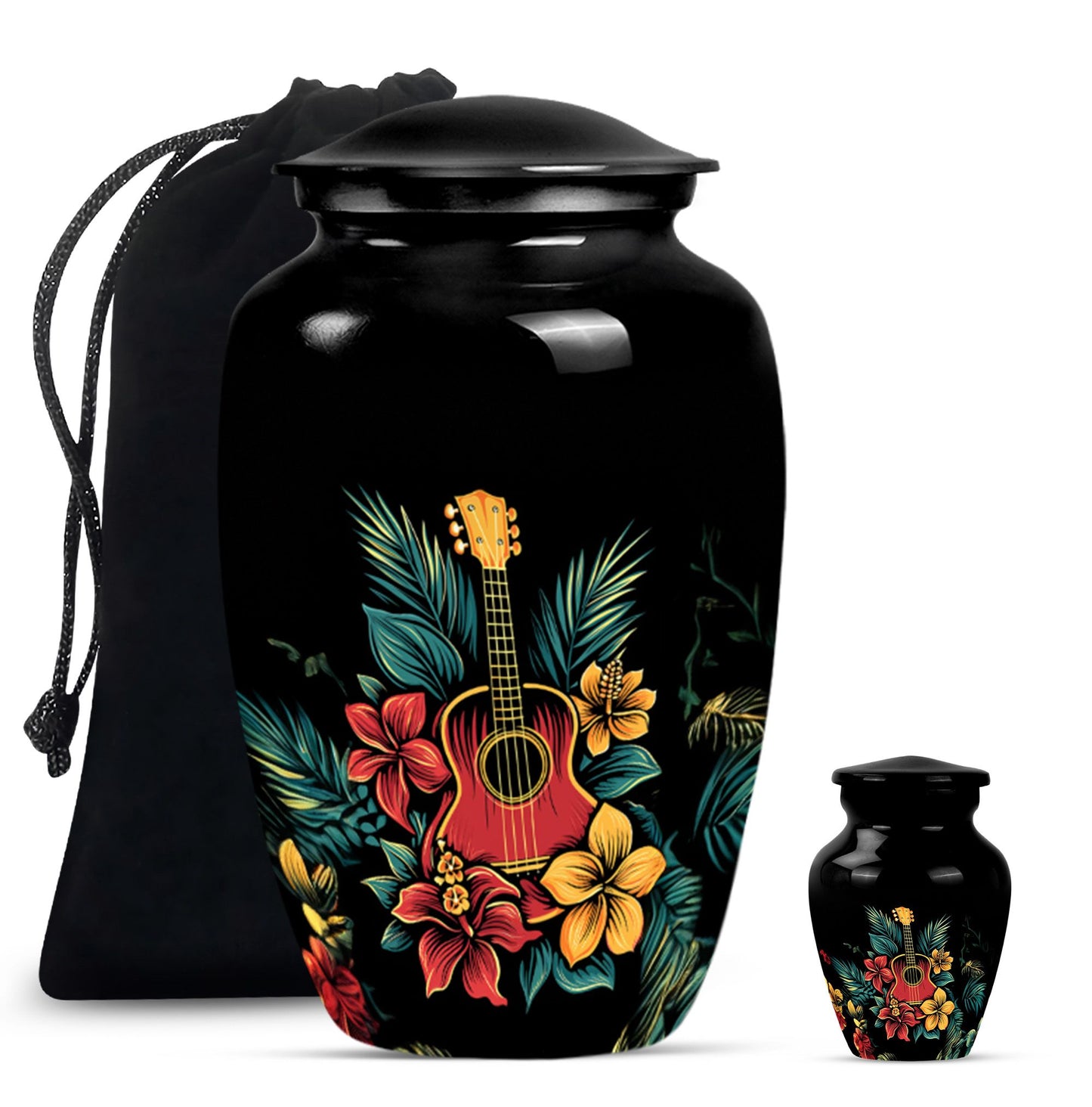 Guitar Theme Large Urn With 1 Keepsake Urn
