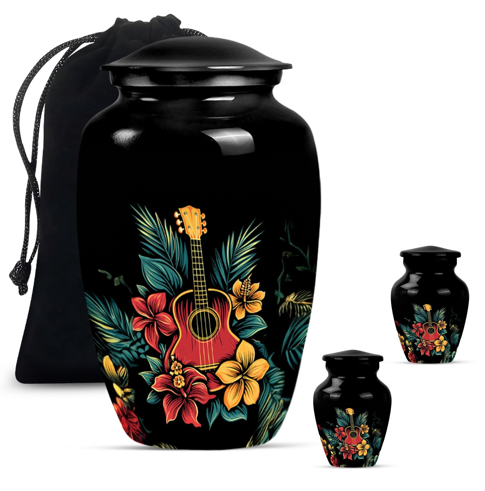 Guitar Theme Large Urn With 2 Keepsake Urn