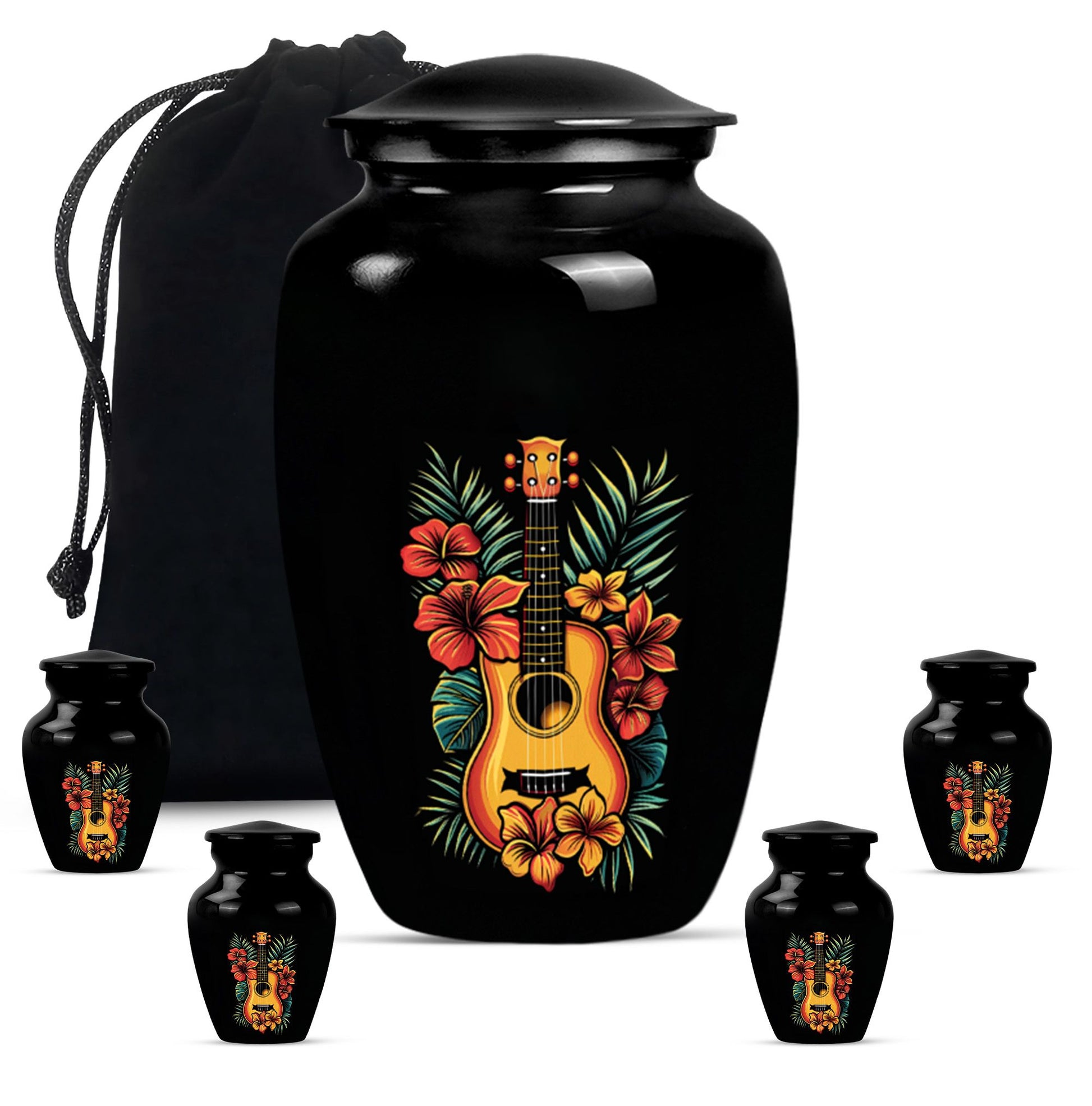 Guitar Theme Large Urn With 4 Keepsake Urn