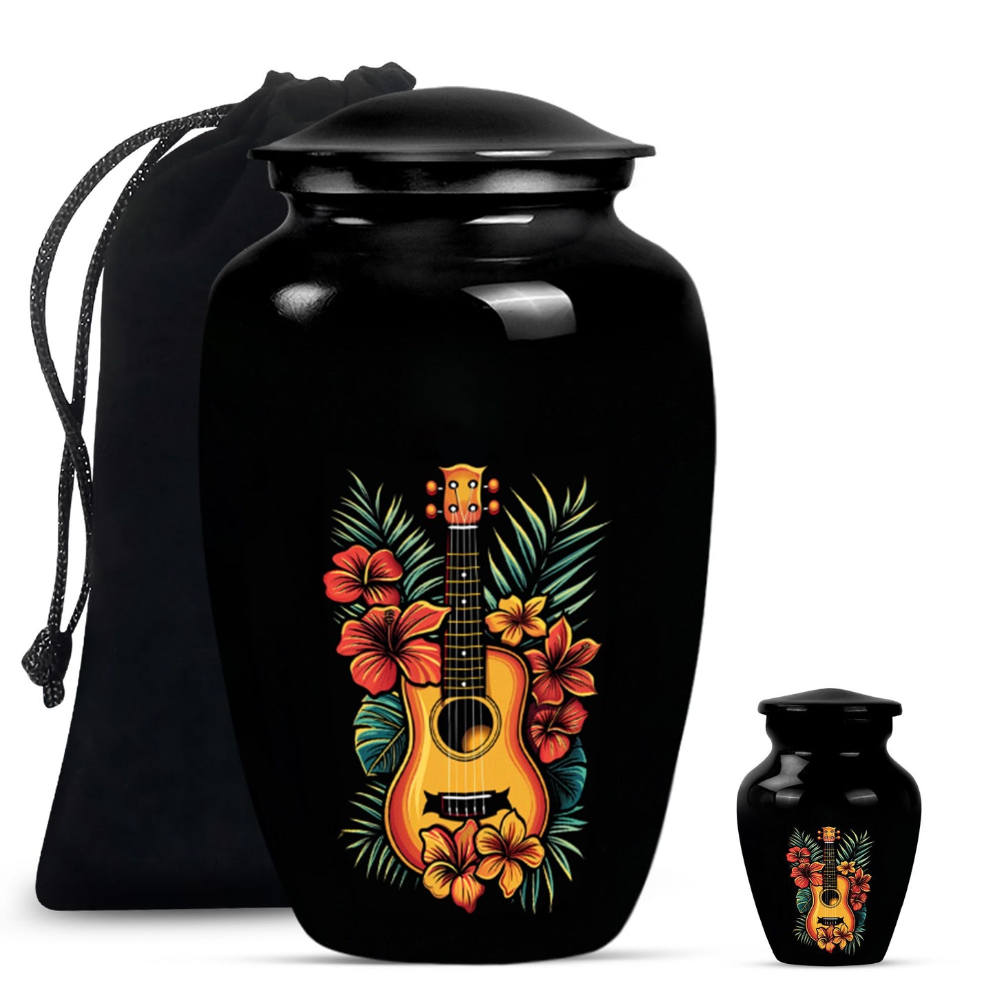 Guitar Theme Large Urn With 1 Keepsake Urn