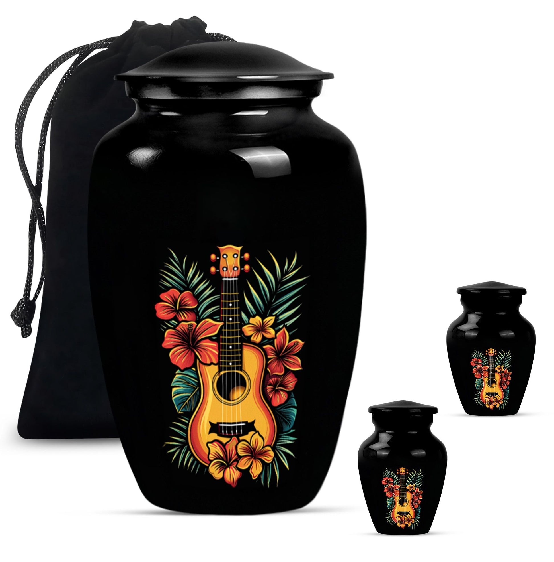 Guitar Theme Large Urn With 2 Keepsake Urn