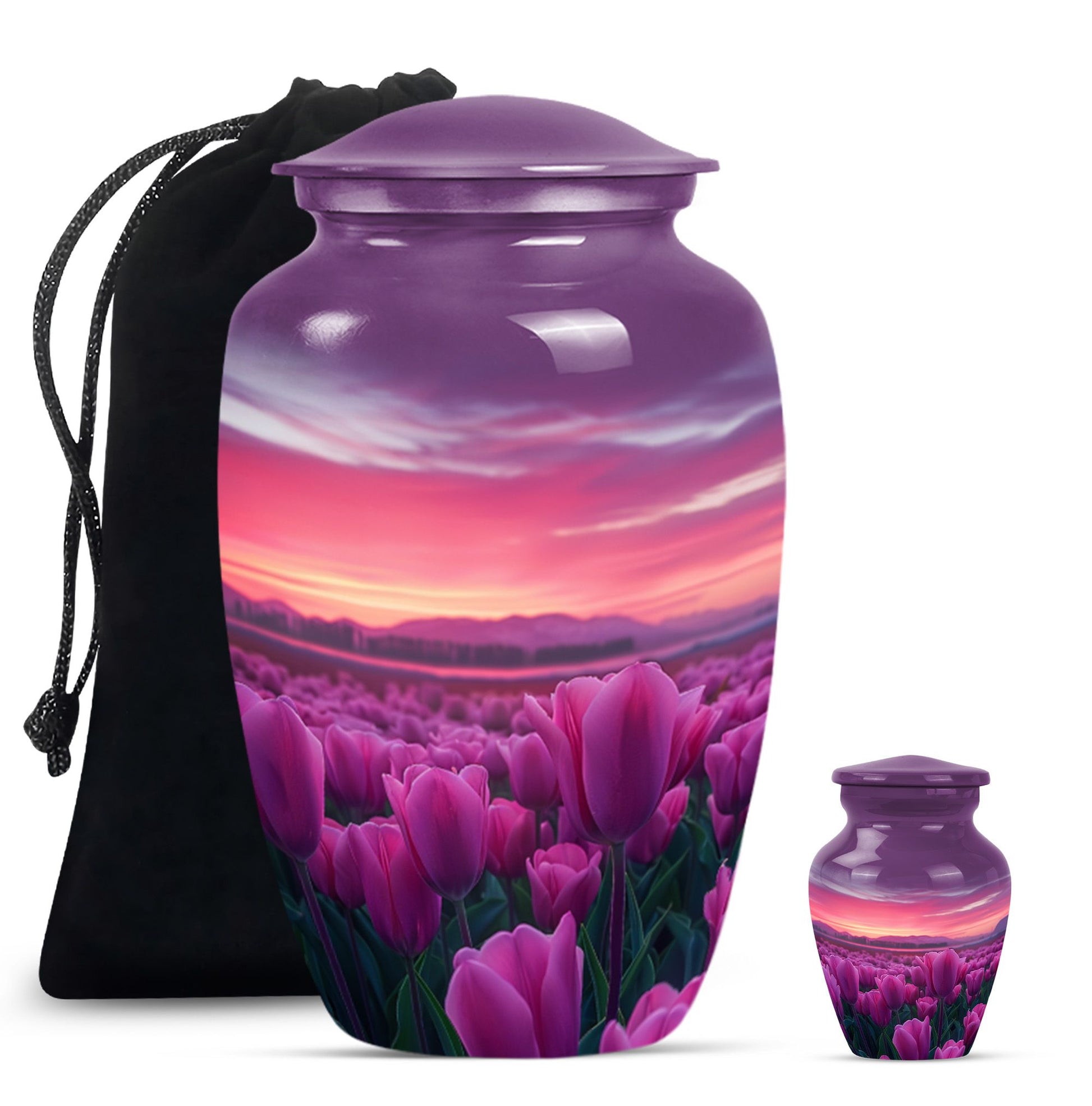 Tulips Theme Large Urn With 1 Keepsake Urn