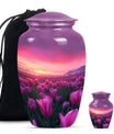 Tulips Theme Large Urn With 1 Keepsake Urn