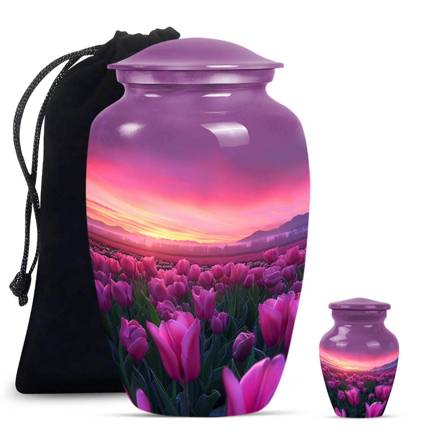 Tulips Theme Large Urn With 1 Keepsake Urn