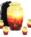 Tulips Theme Large Urn With 4 Keepsake Urn