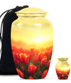 Tulips Theme Large Urn With 1 Keepsake Urn