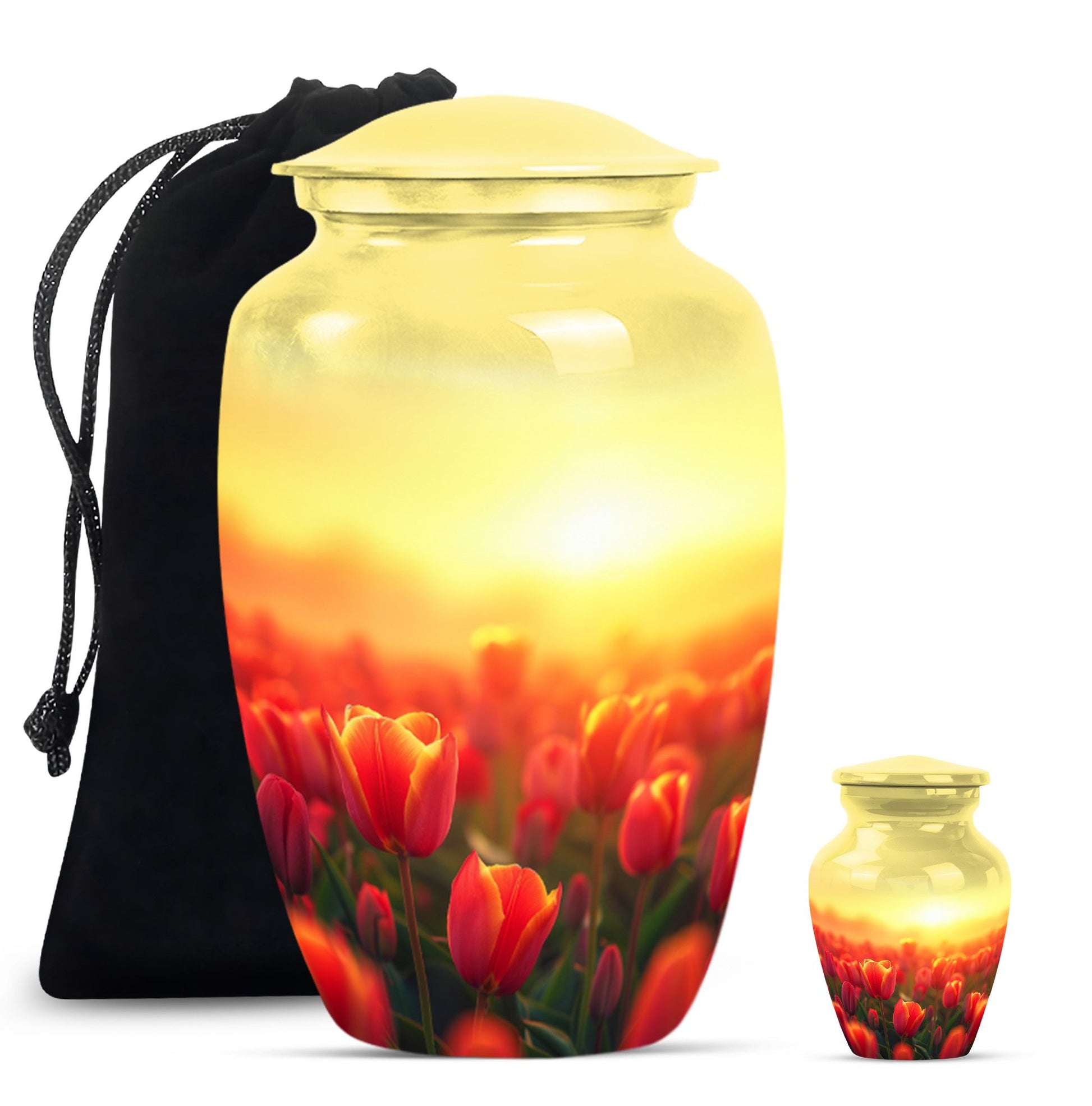 Tulips Theme Large Urn With 1 Keepsake Urn