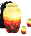 Tulips Theme Large Urn With 2 Keepsake Urn