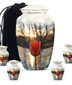 Tulips Theme Large Urn With 4 Keepsake Urn