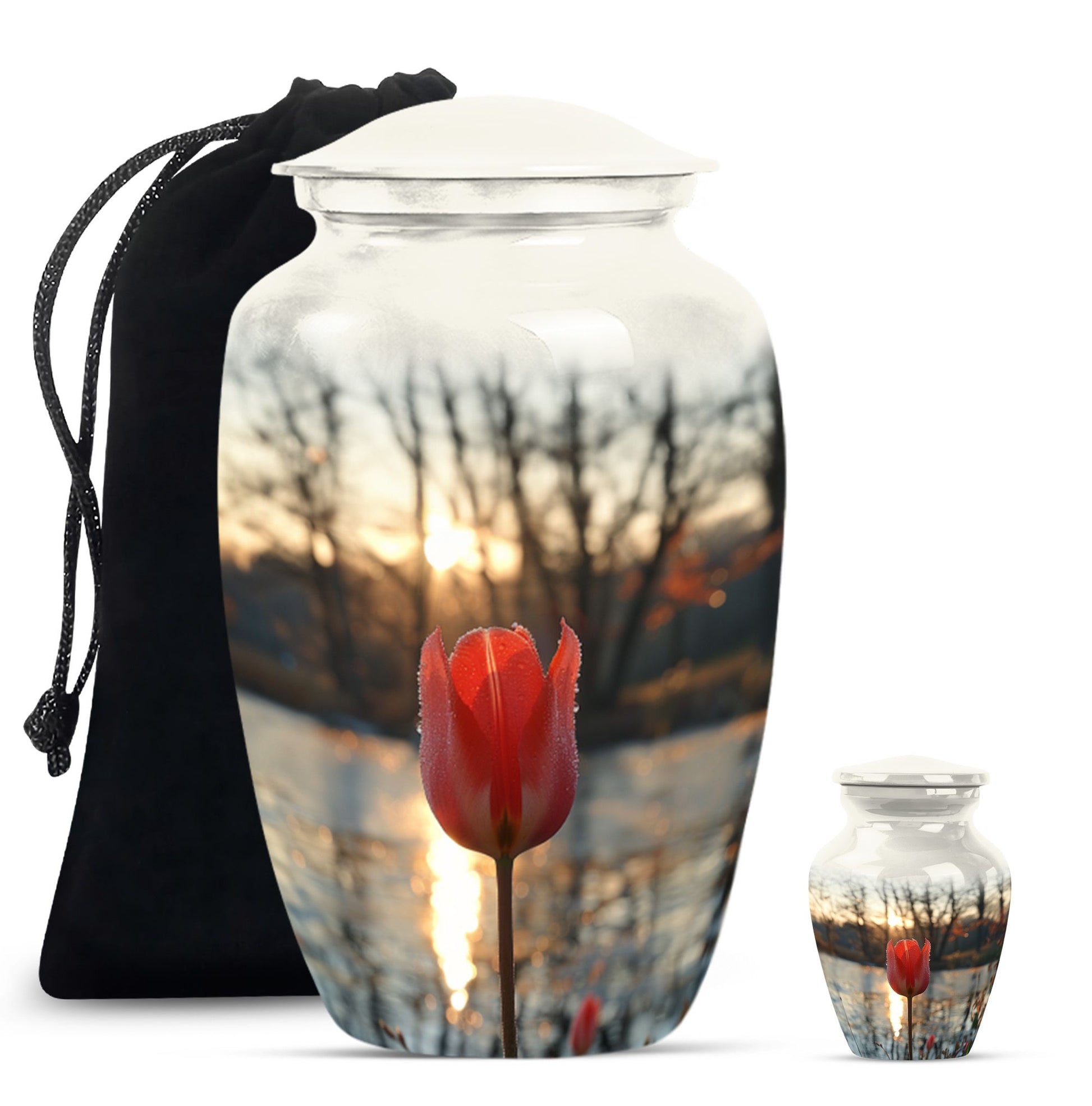 Tulips Theme Large Urn With 1 Keepsake Urn