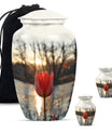 Tulips Theme Large Urn With 2 Keepsake Urn