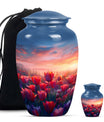 Tulips Theme Large Urn With 1 Keepsake Urn