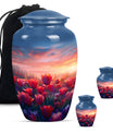 Tulips Theme Large Urn With 2 Keepsake Urn