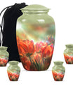 Tulips Theme Large Urn With 4 Keepsake Urn