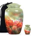 Tulips Theme Large Urn With 1 Keepsake Urn