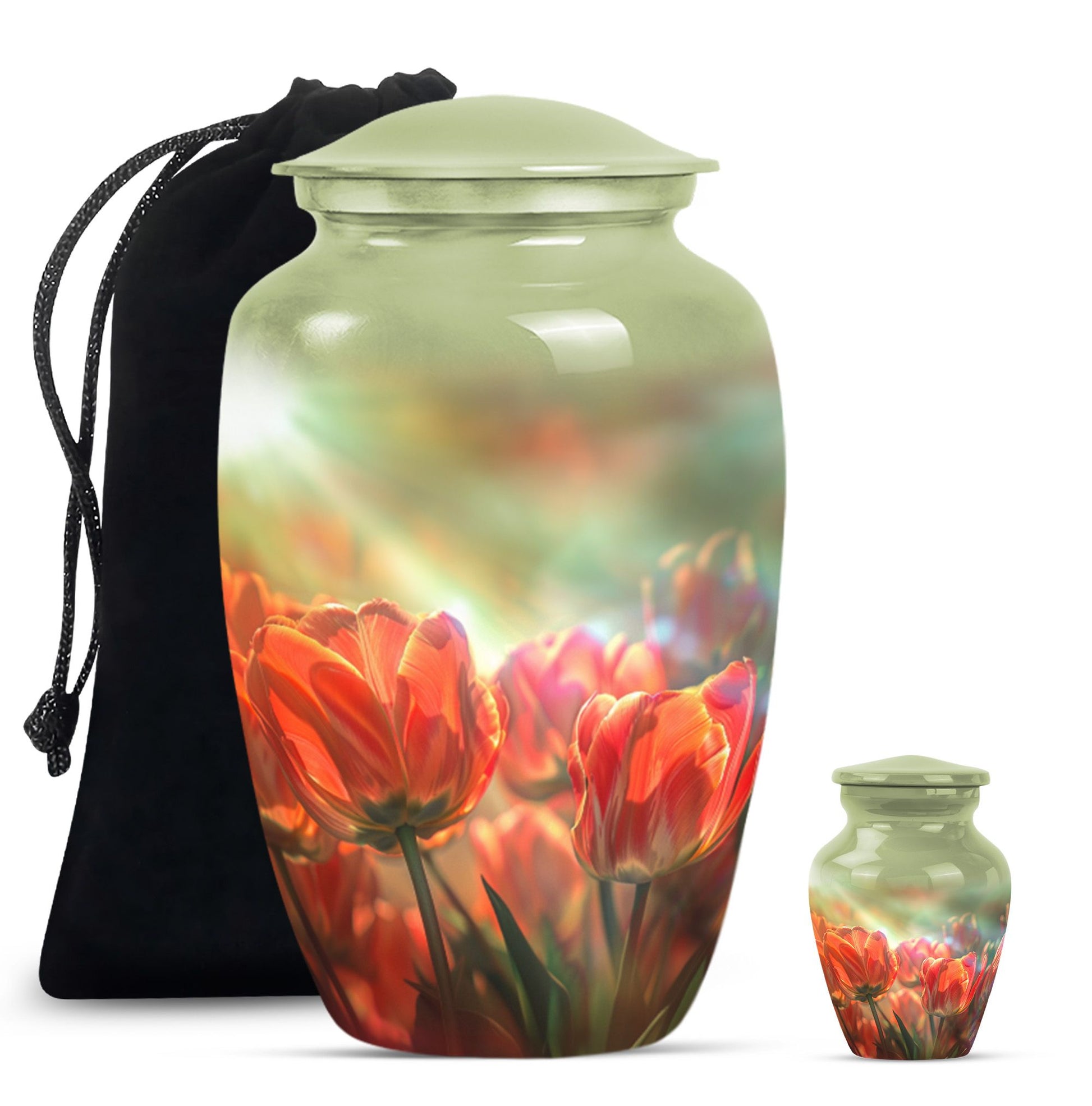 Tulips Theme Large Urn With 1 Keepsake Urn