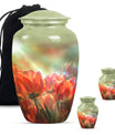 Tulips Theme Large Urn With 2 Keepsake Urn