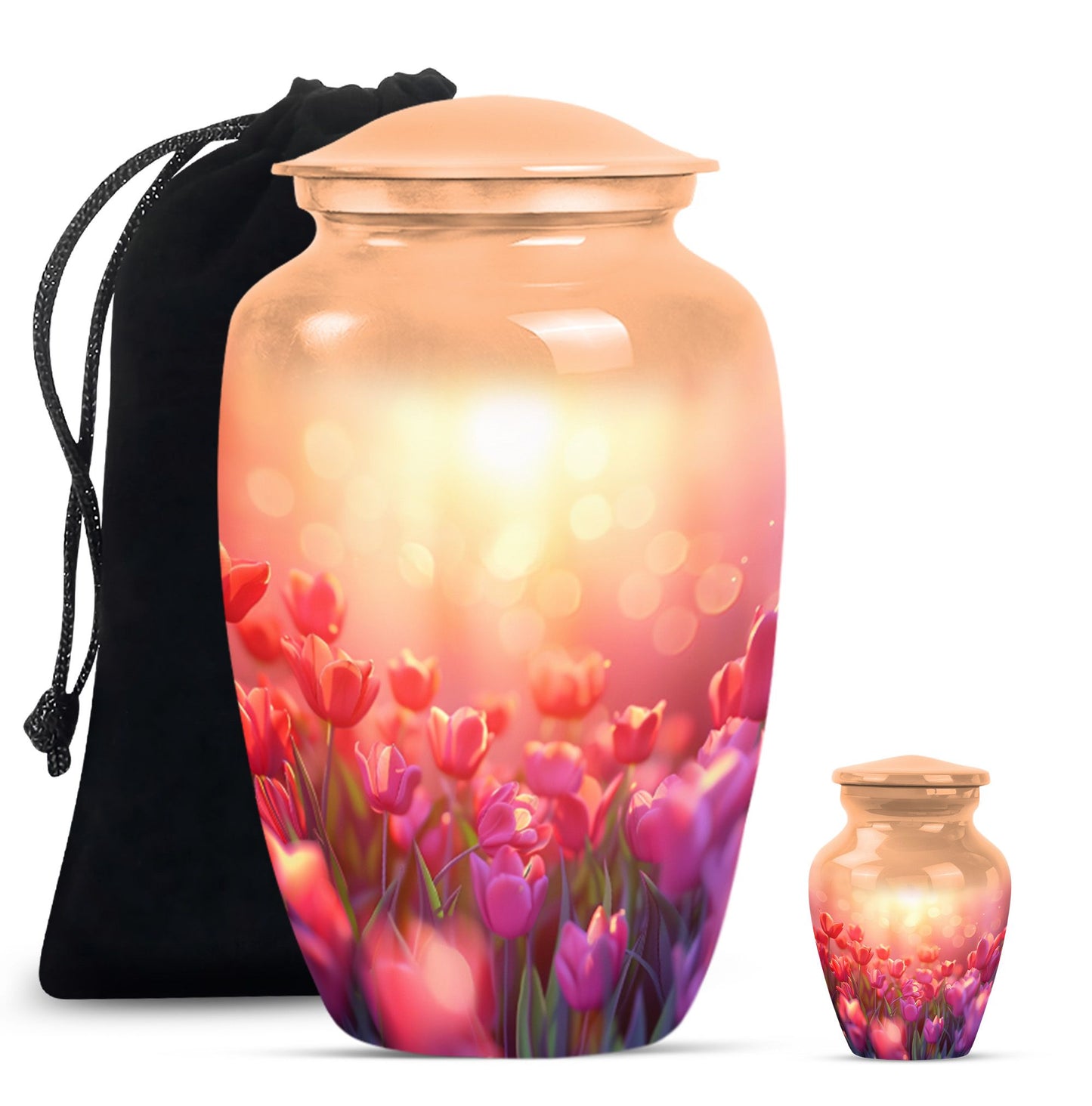 Tulips Theme Large Urn With 1 Keepsake Urn