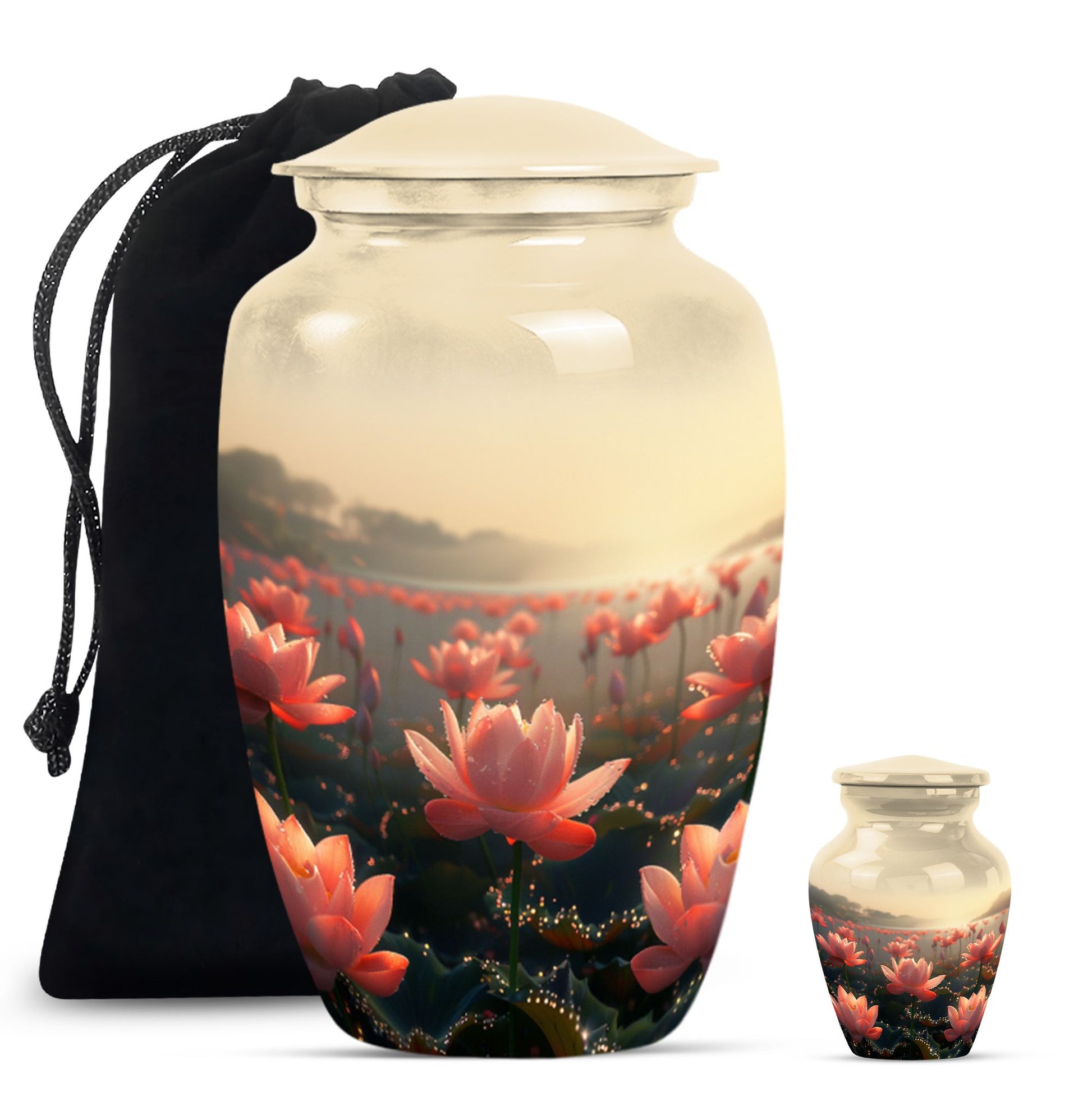 Lotus Theme Large Urn With 1 Keepsake Urn