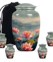 Lotus Theme Large Urn With 4 Keepsake Urn