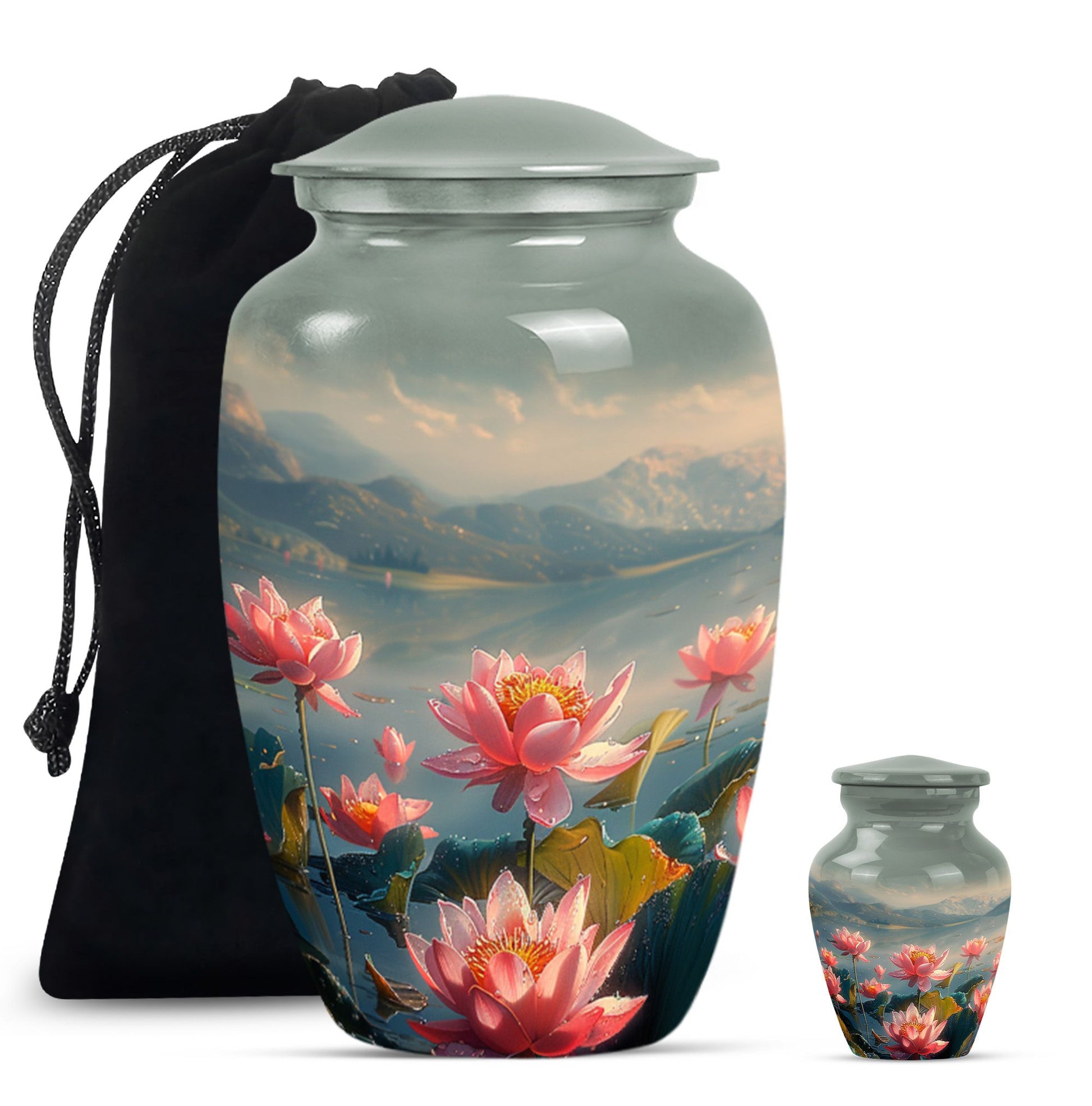 Lotus Theme Large Urn With 1 Keepsake Urn