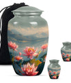 Lotus Theme Large Urn With 2 Keepsake Urn
