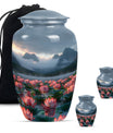 Lotus Theme Large Urn With 2 Keepsake Urn
