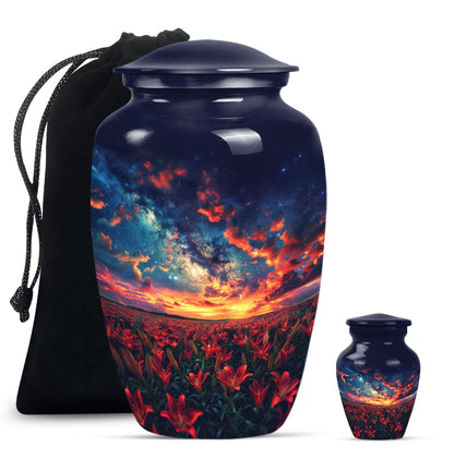 Lily Theme Large Urn With 1 Keepsake Urn
