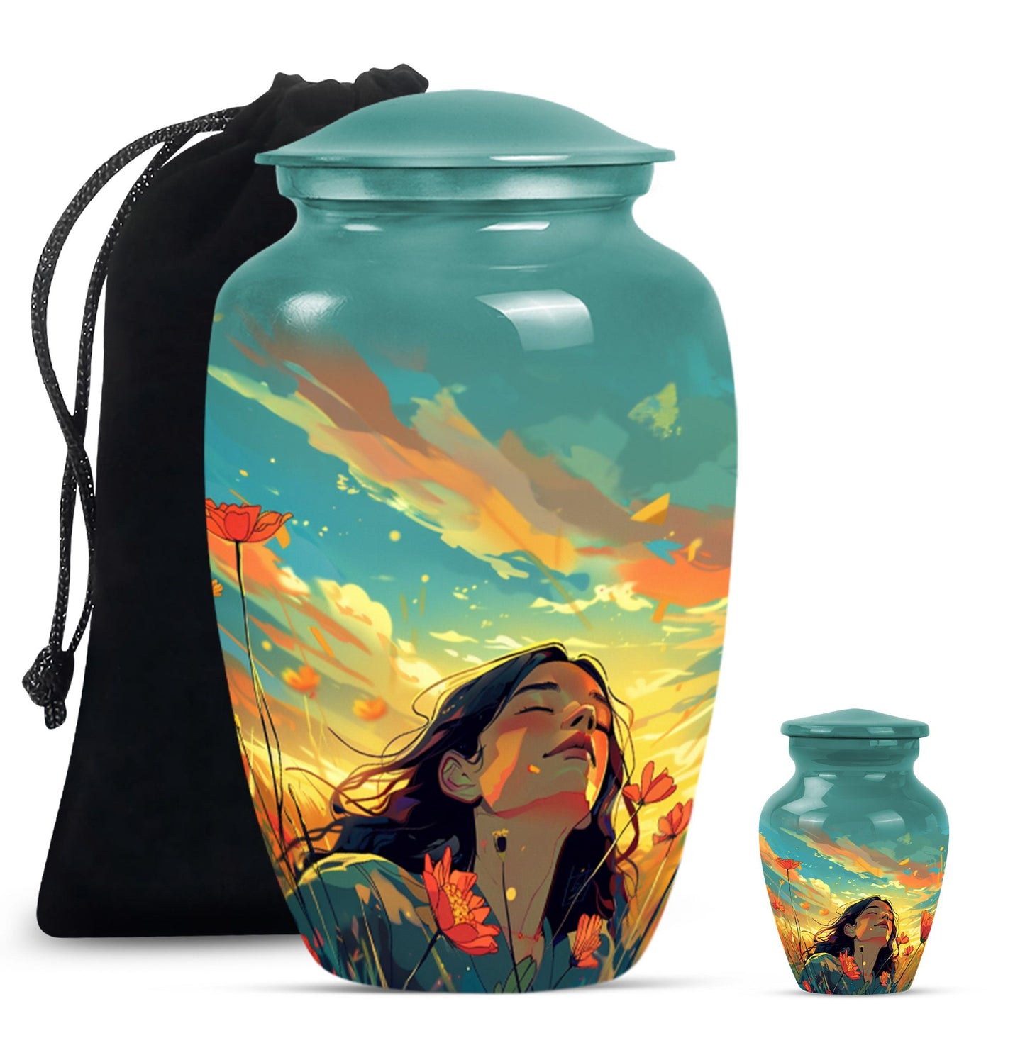 Flower Theme Large Urn With 1 Keepsake Urn