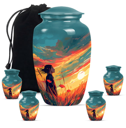 Flower Theme Large Urn With 4 Keepsake Urn