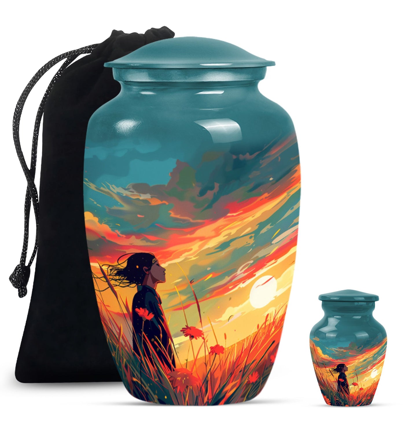 Flower Theme Large Urn With 1 Keepsake Urn