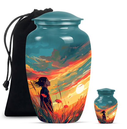 Flower Theme Large Urn With 1 Keepsake Urn