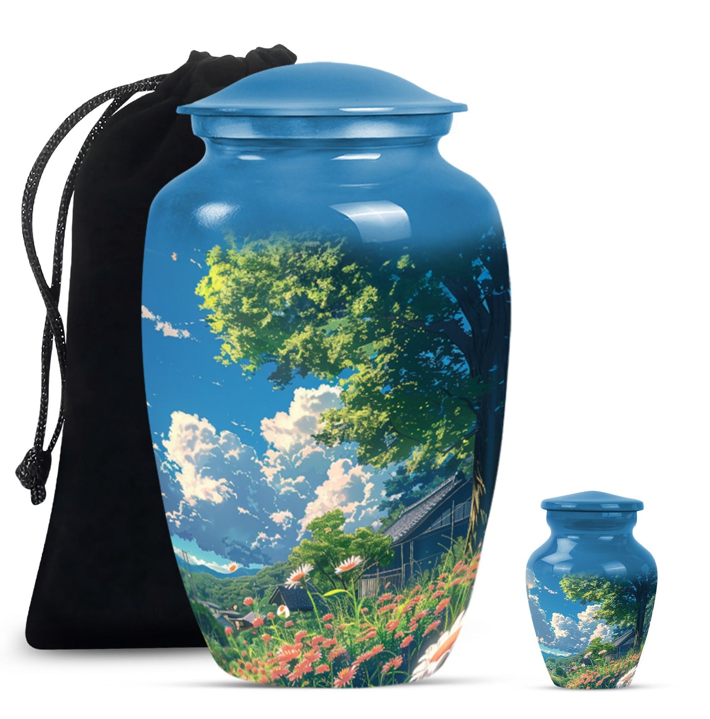 Flower Theme Large Urn With 1 Keepsake Urn