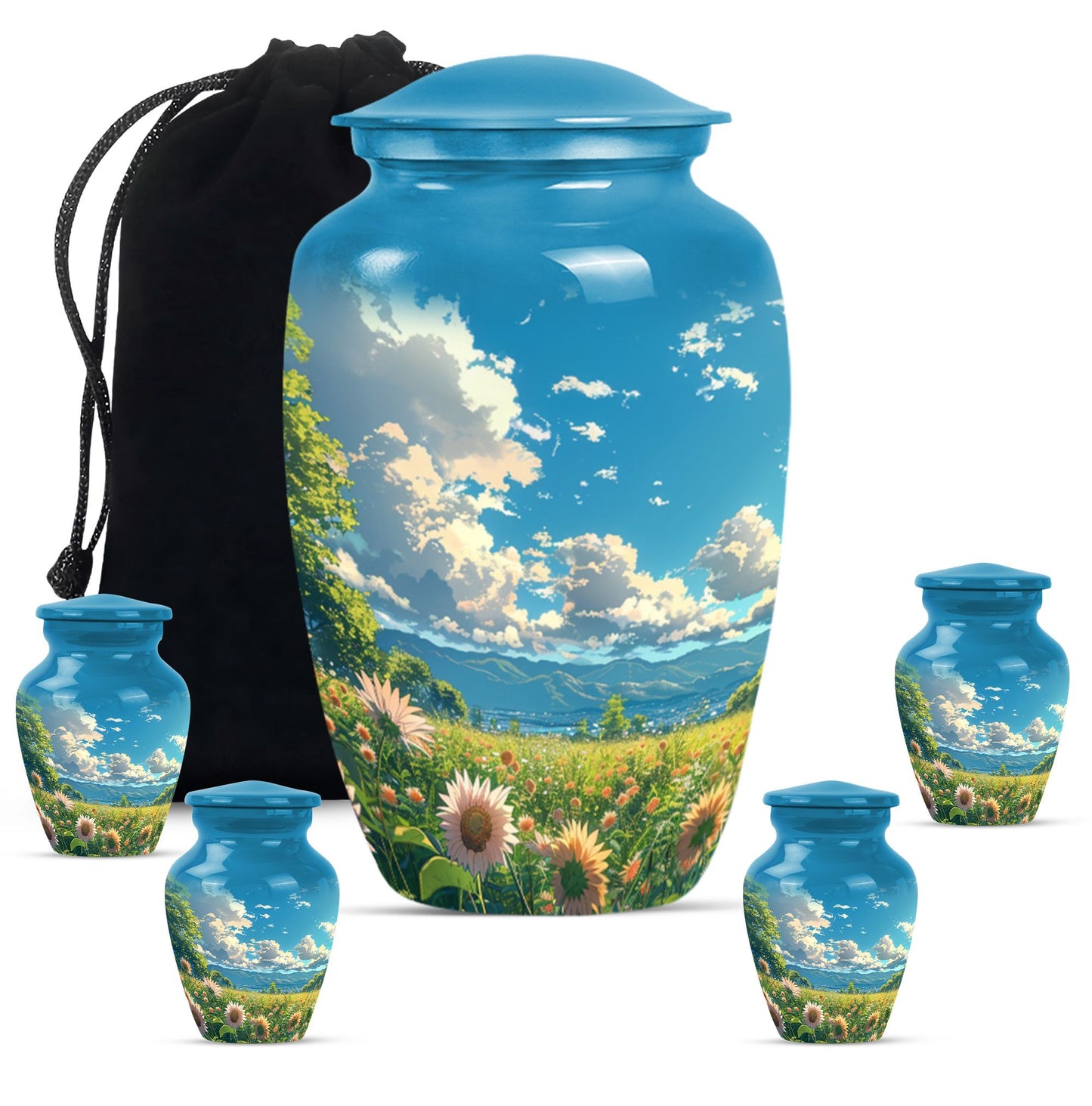 Flower Theme Large Urn With 4 Keepsake Urn