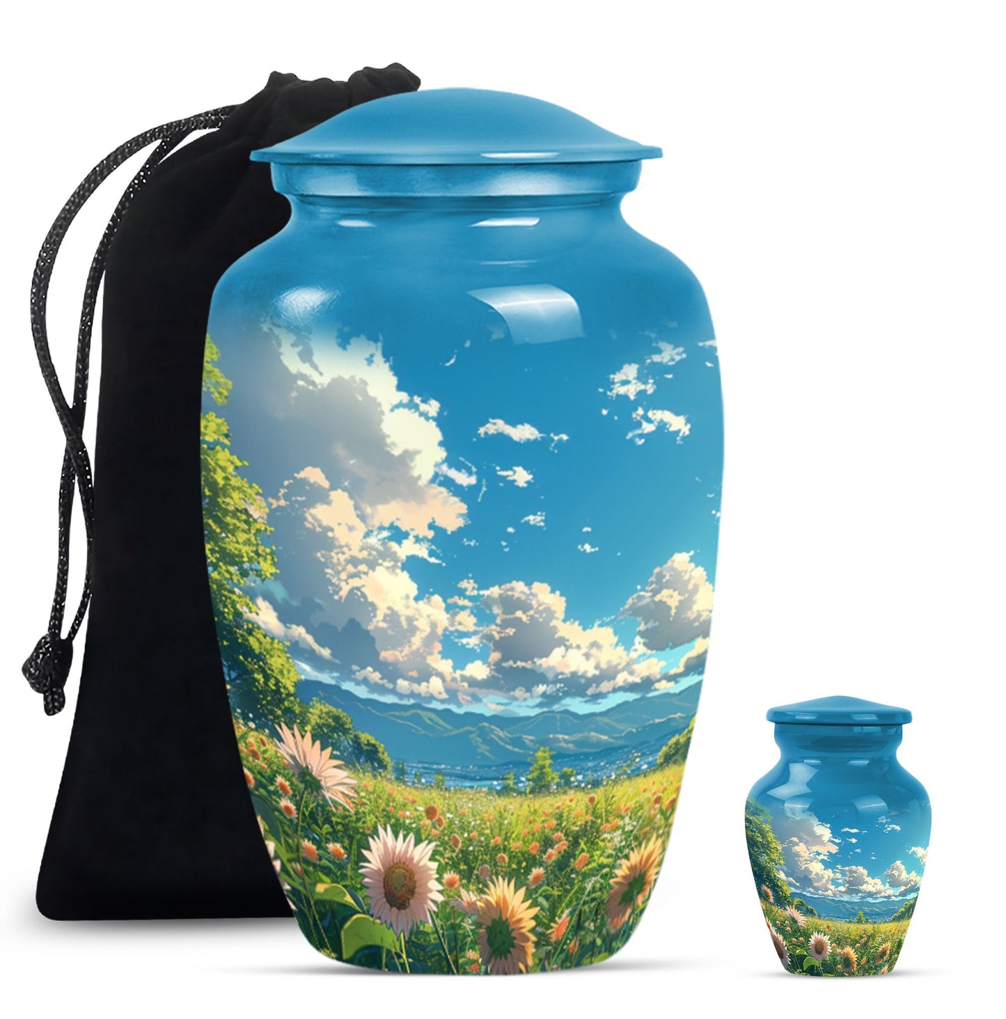 Flower Theme Large Urn With 1 Keepsake Urn