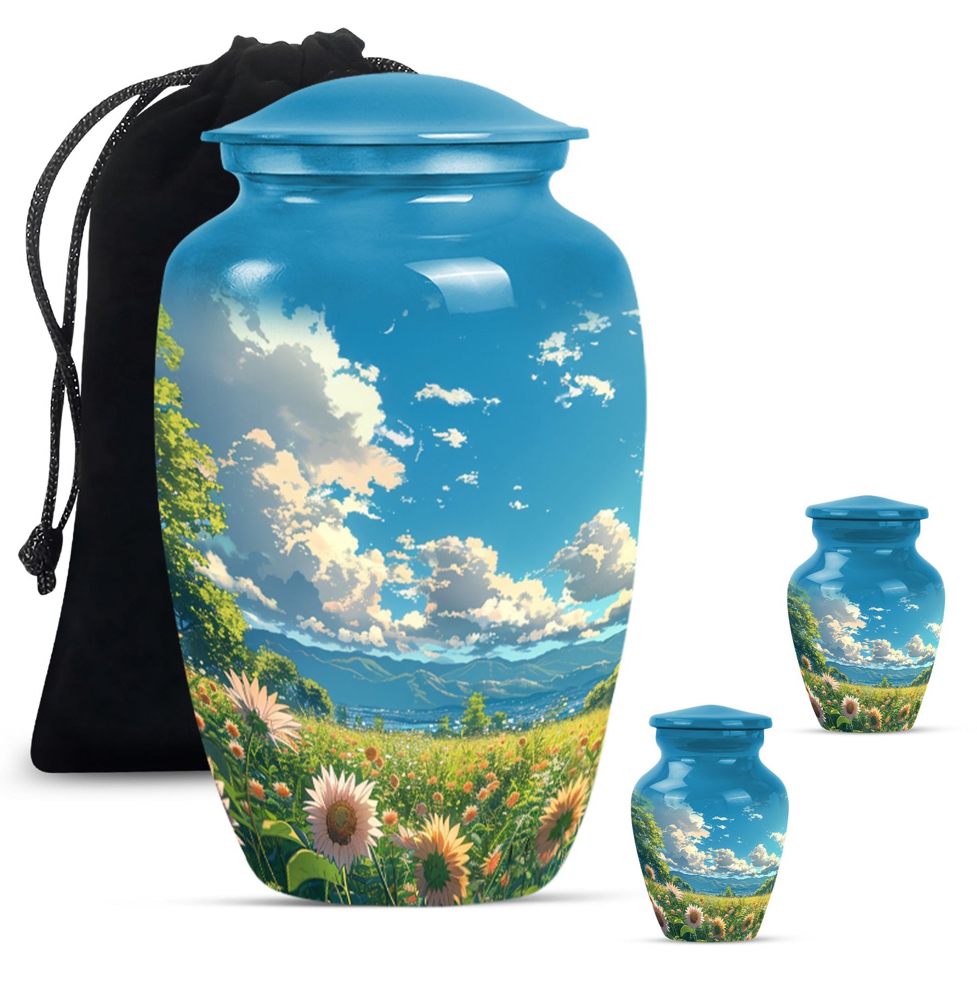 Flower Theme Large Urn With 2 Keepsake Urn
