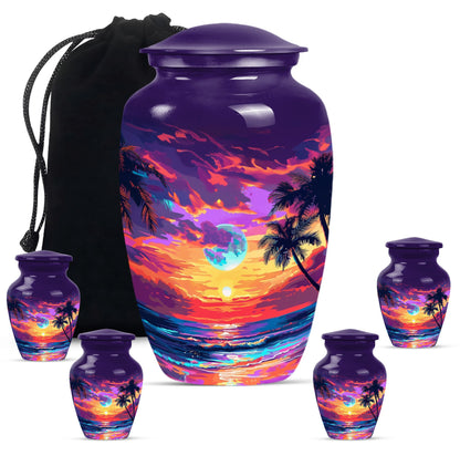 Sunset Theme Large Urn With 4 Keepsake Urn