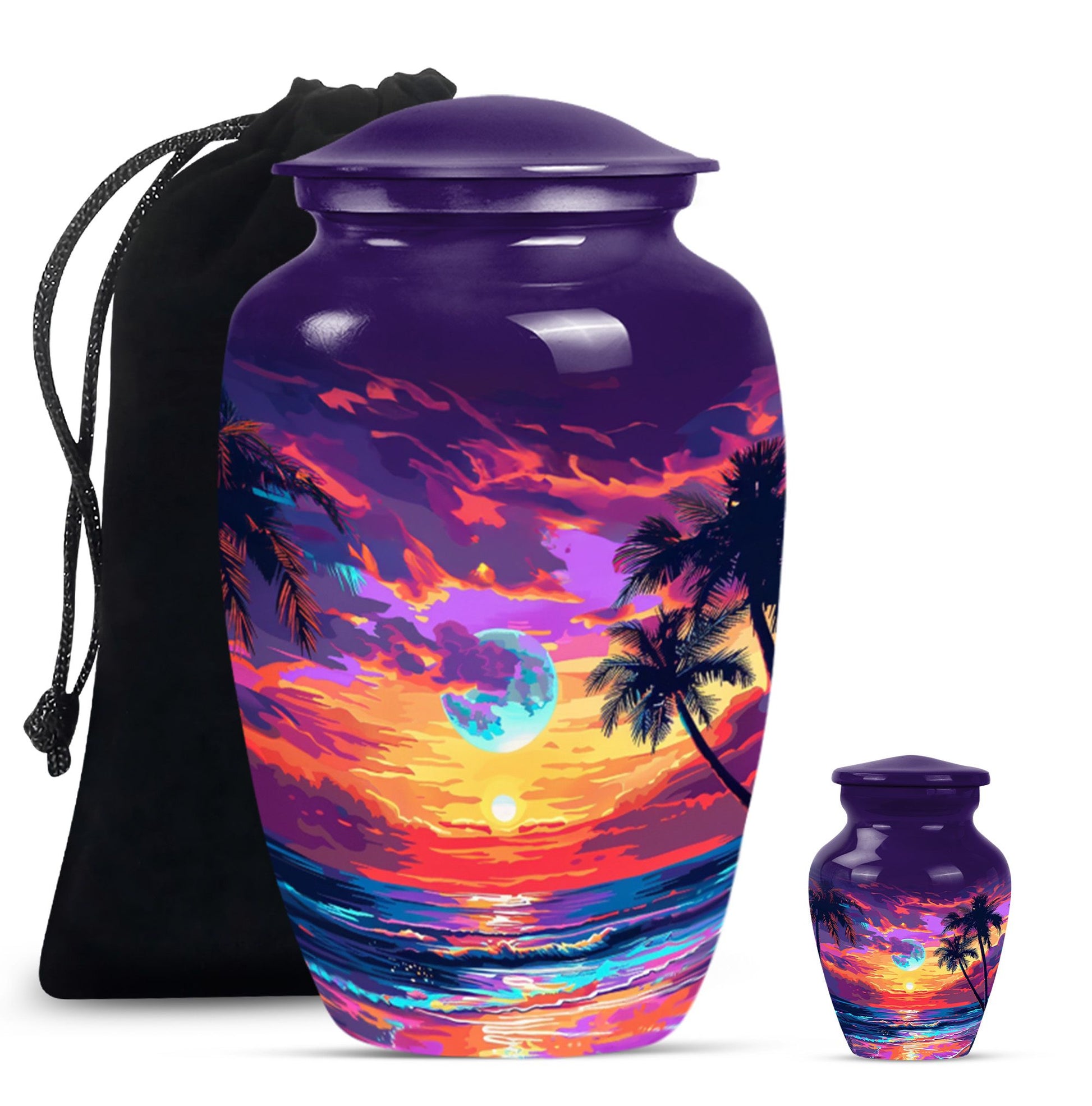 Sunset Theme Large Urn With 1 Keepsake Urn